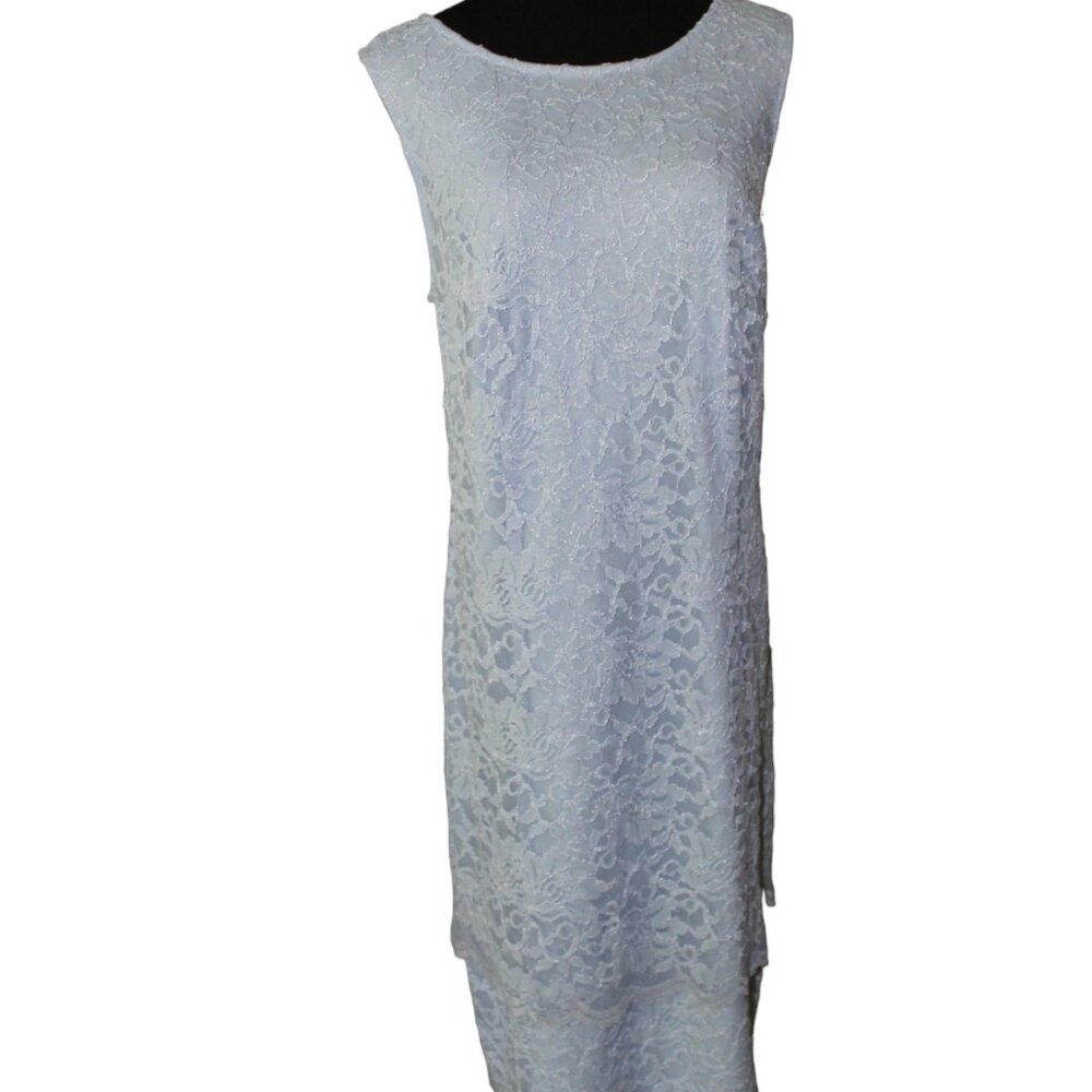 Alex Evenings Blue Lace Formal Floral Lace Knee Length Sheath, 14W New